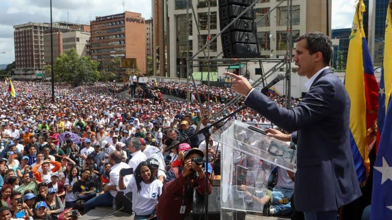 Juan Guaido addresses supporters