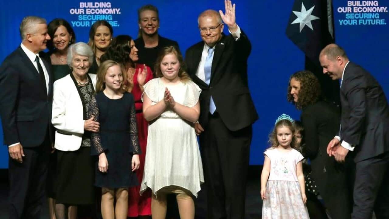 Scott Morrison, his leadership team and their families at the launch.