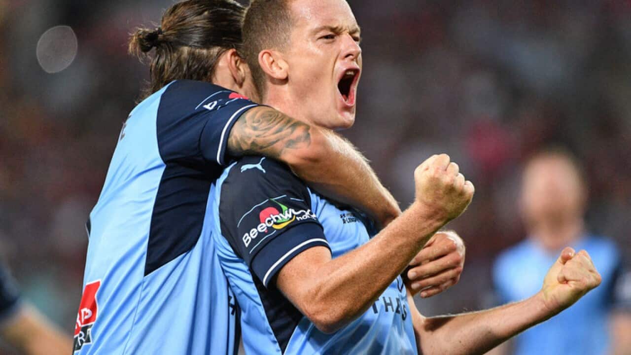 Brandon O'Neill celebrates after scoring a goal