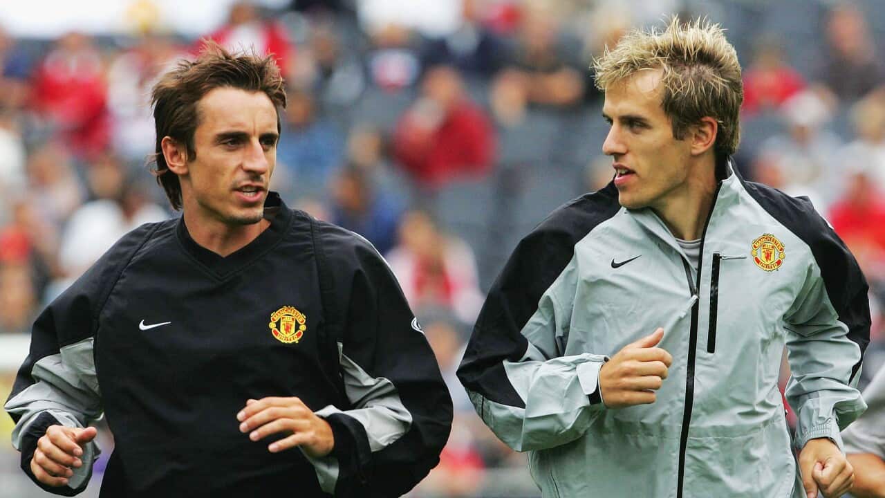Gary Neville and brother Phil during the pair's time together at Manchester United