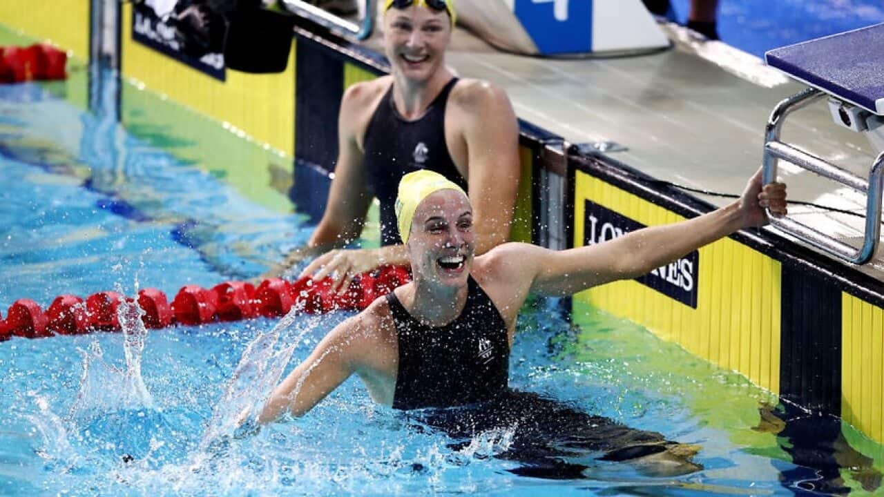 Bronte Campbell finishes in front of her sister to win gold on day five of the Gold Coast 2018 Commonwealth Games at Optus Aquatic Centre on April 9, 2018.