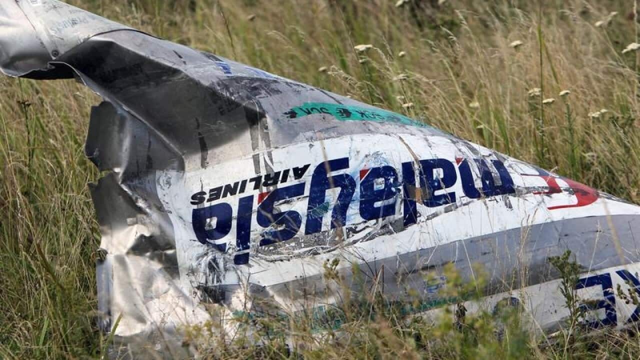 Part of the wreckage of Malaysia Airlines flight MH17.