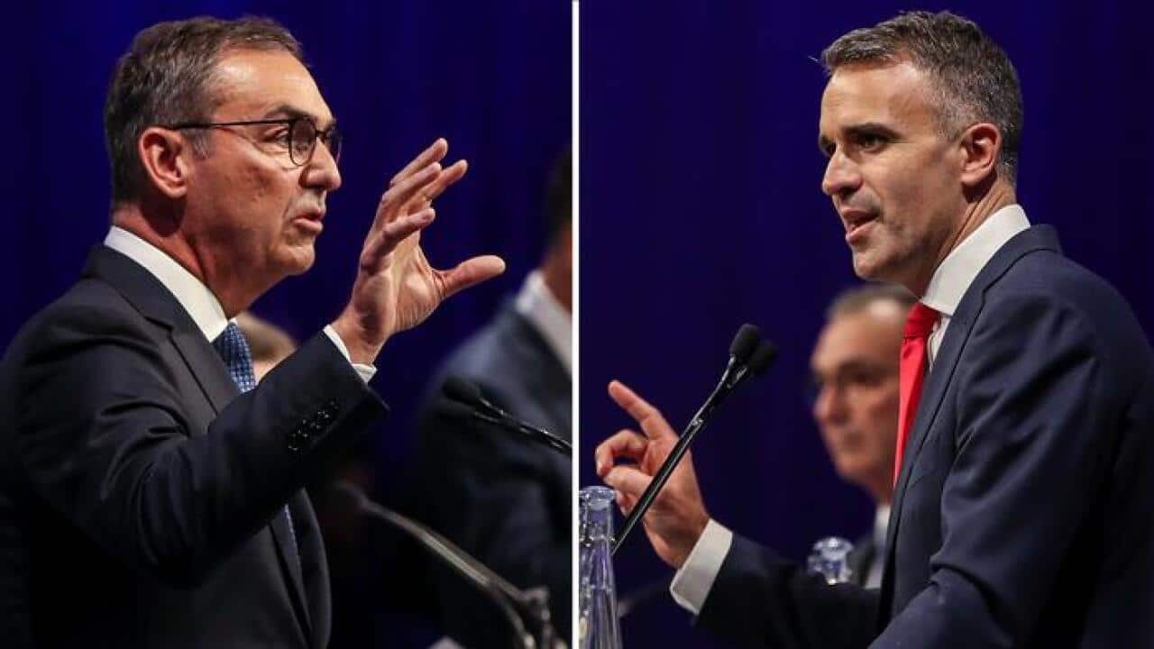 در انتخابات روز شنبه (۱۹ مارچ) نخستوزیر لیبرال استیفن مارشال (چپ) و رهبر کارگر پیتر مالیناوسکاس رقیبان اصلی هستند.