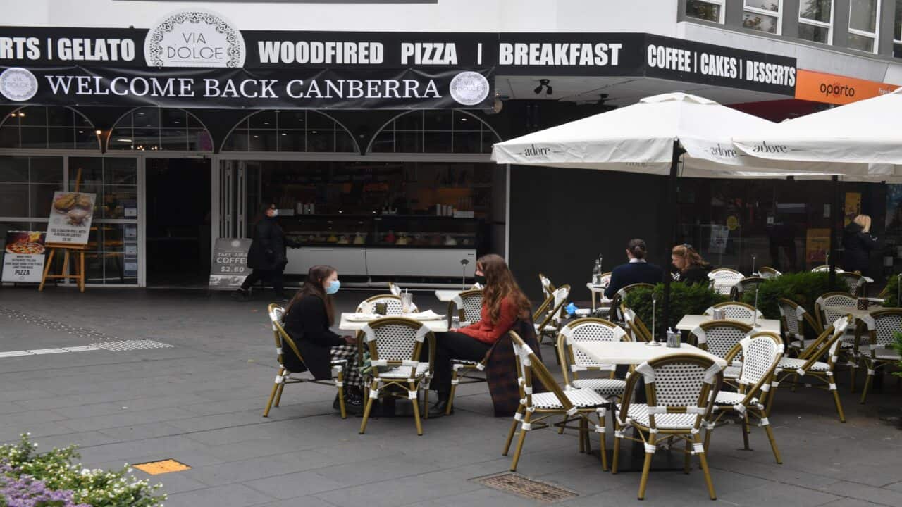 Diners in Canberra are seen enjoying the easing of COVID-19 restrictions.