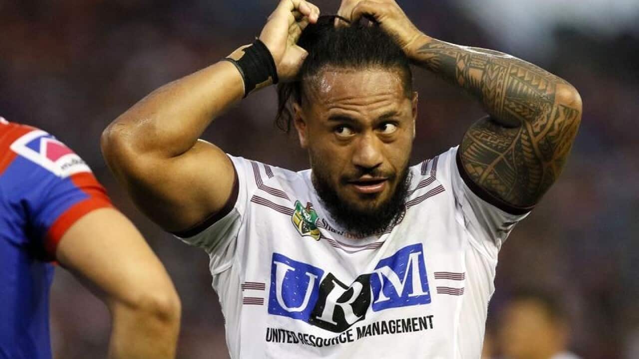 Jorge Taufua of the Sea Eagles during an NRL match against Newcastle.