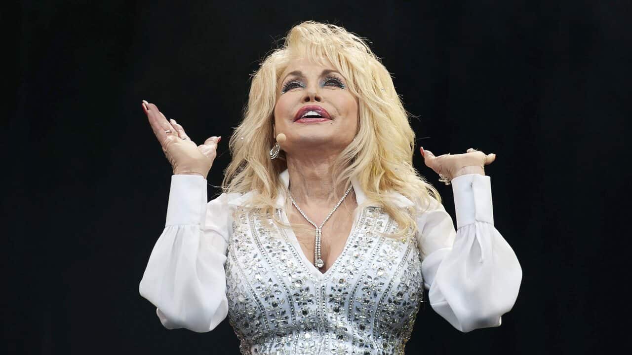 US singer Dolly Parton performs at the Pyramid Stage of the Glastonbury Festival of Contemporary Performing Arts 2014. (EPA)