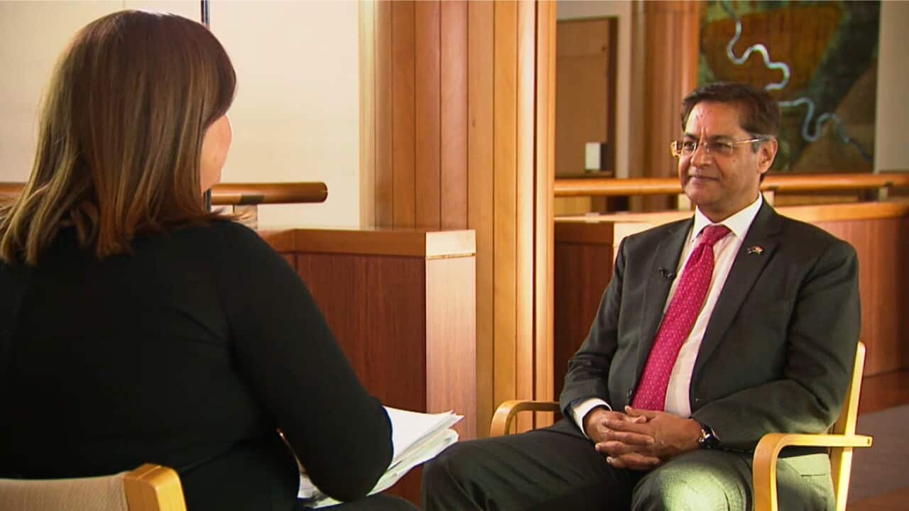 Indian High Commissioner Manpreet Vohra talks to SBS Chief Political Correspodent Anna Henderson.jpg