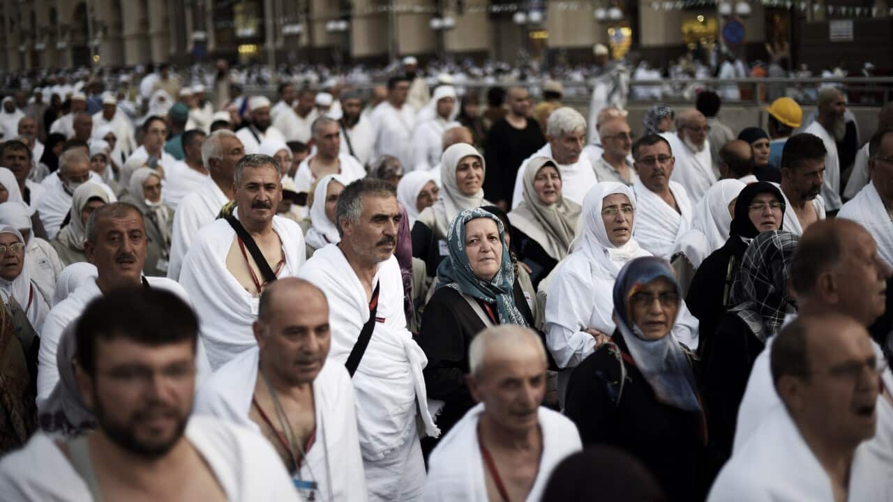 Muslim pilgrims arrive for the afternoon prayer at Mecca's Grand Mosque, home of the cube-shaped Kaaba or 'House of God' that Muslims believe was built by Abraham 4,000 years ago. (AFP photo/Mohammed Al-Shaikh)