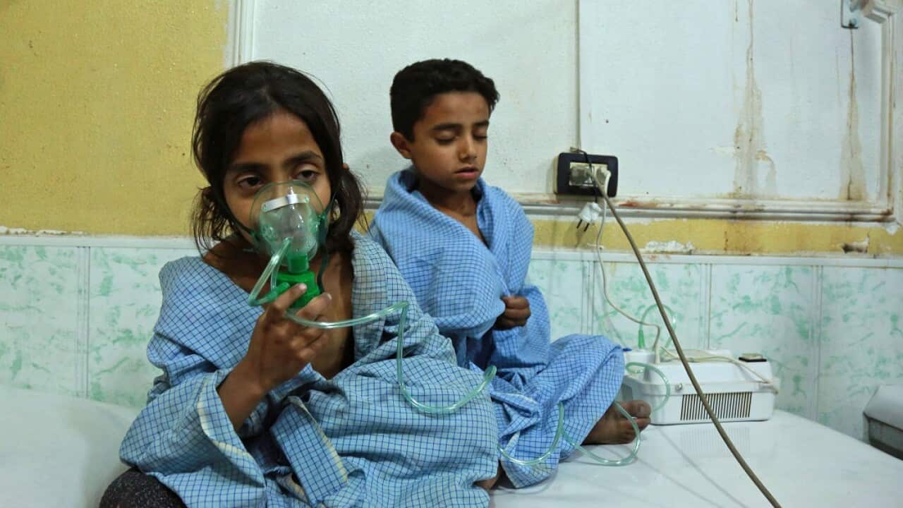 Children receive treatment for a suspected chemical attack at a makeshift clinic in eastern Ghouta.