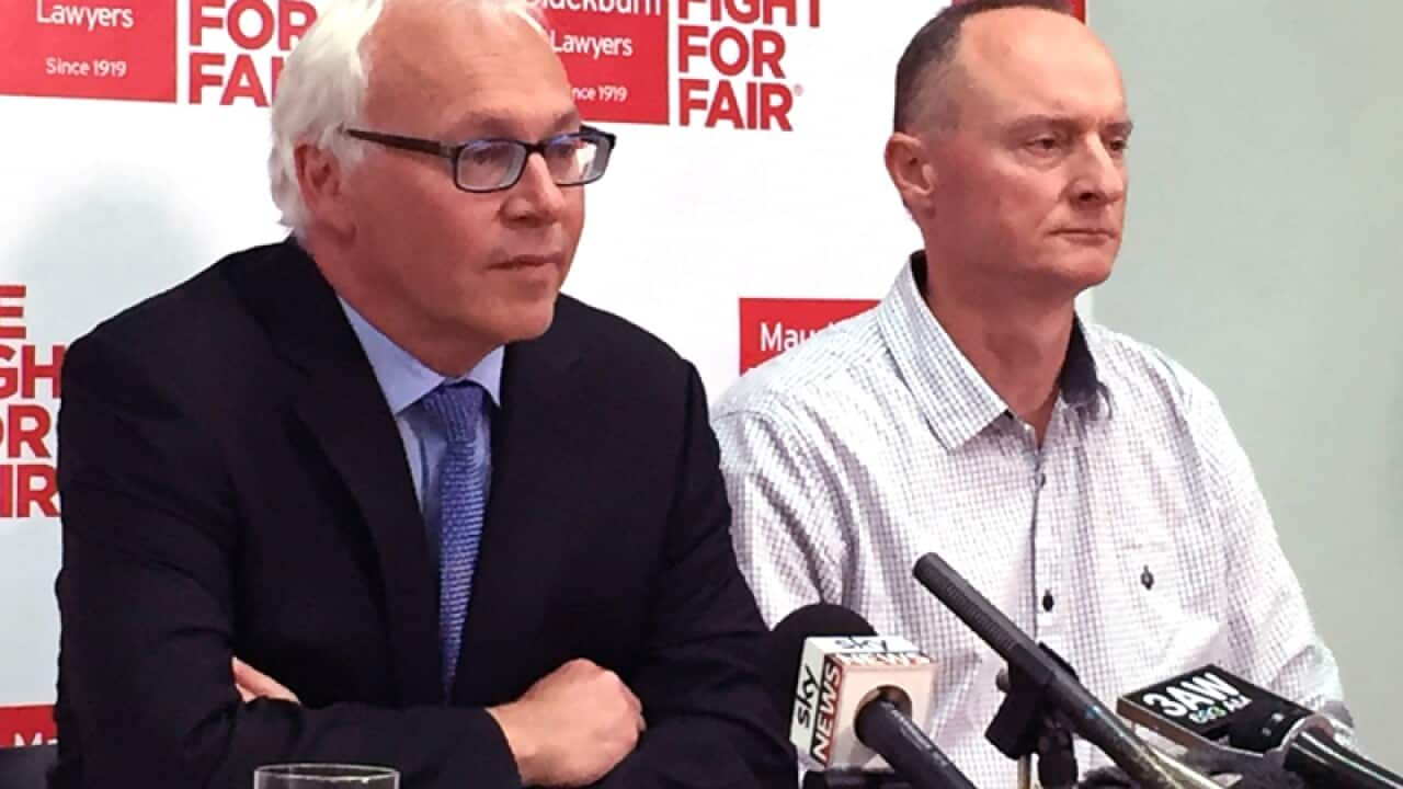 Maurice Blackburn's Andrew Watson (L) and lead plaintiff Matt Hall