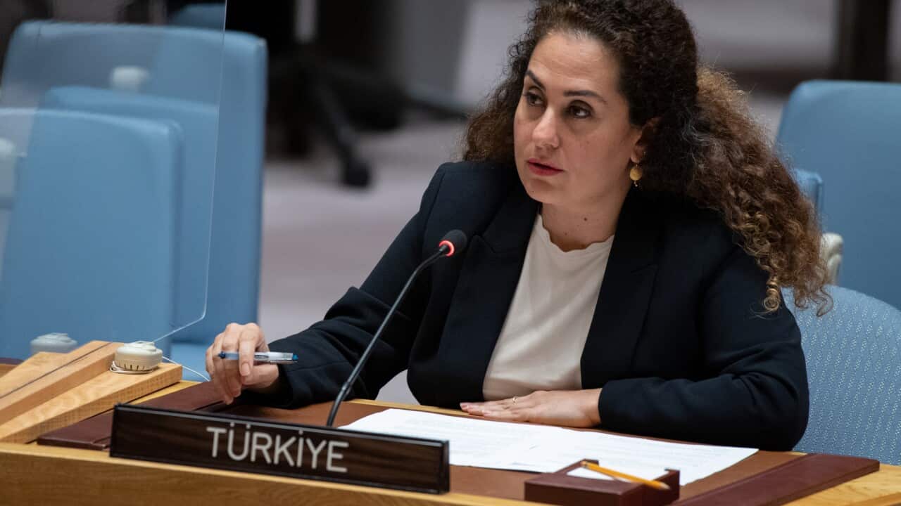 Turkish diplomat Ayse Inanc attends a session of United Nations security council at UN Headquarters in New York, United States on June 2 2022.