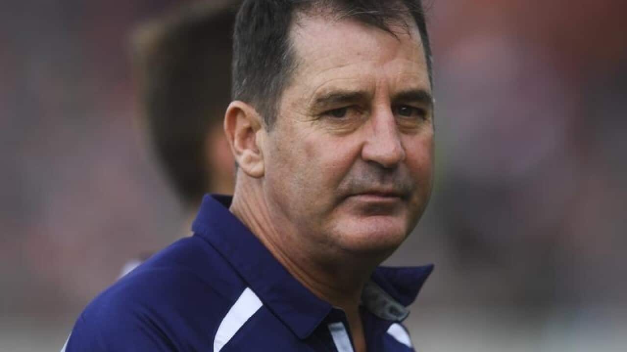 AFL coach Ross Lyon of the Fremantle Dockers looks on during a game.