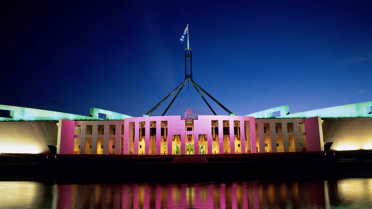 parliament house at night, act, australia