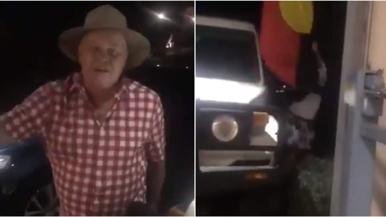 McDonald's has parted company with Rob Vigors over the video which also saw a woman, believed to be Karen Ridge, attempting to tear down an Aboriginal flag.