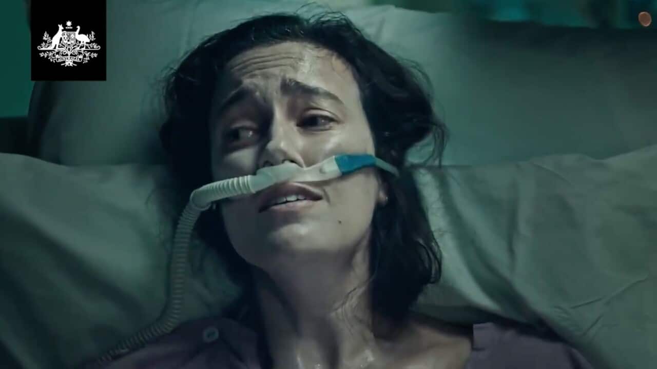 A supplied image obtained on Sunday, July 11, 2021, of Covid 19 public awareness advertisement created by the Australian Government. (AAP Image/Supplied by Australian Government) NO ARCHIVING, EDITORIAL USE ONLY