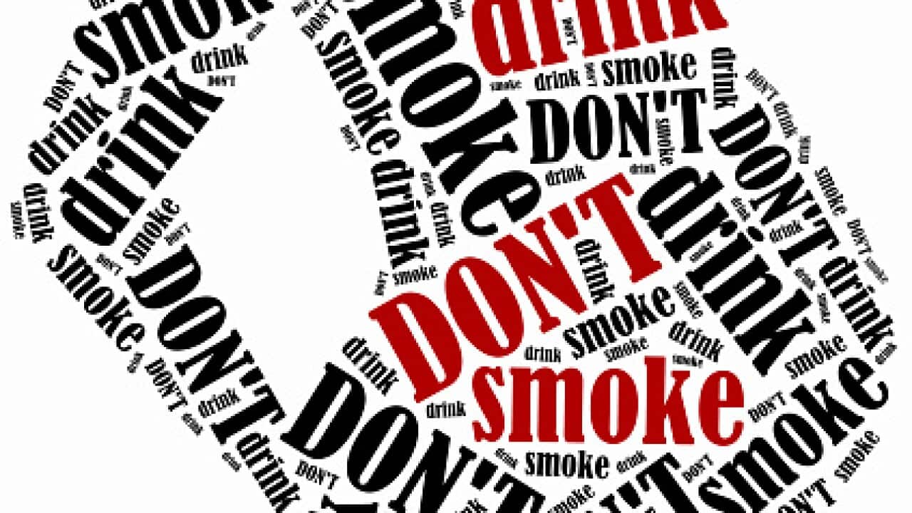 Pregnancy prohibited activities. Smoking and drinking.