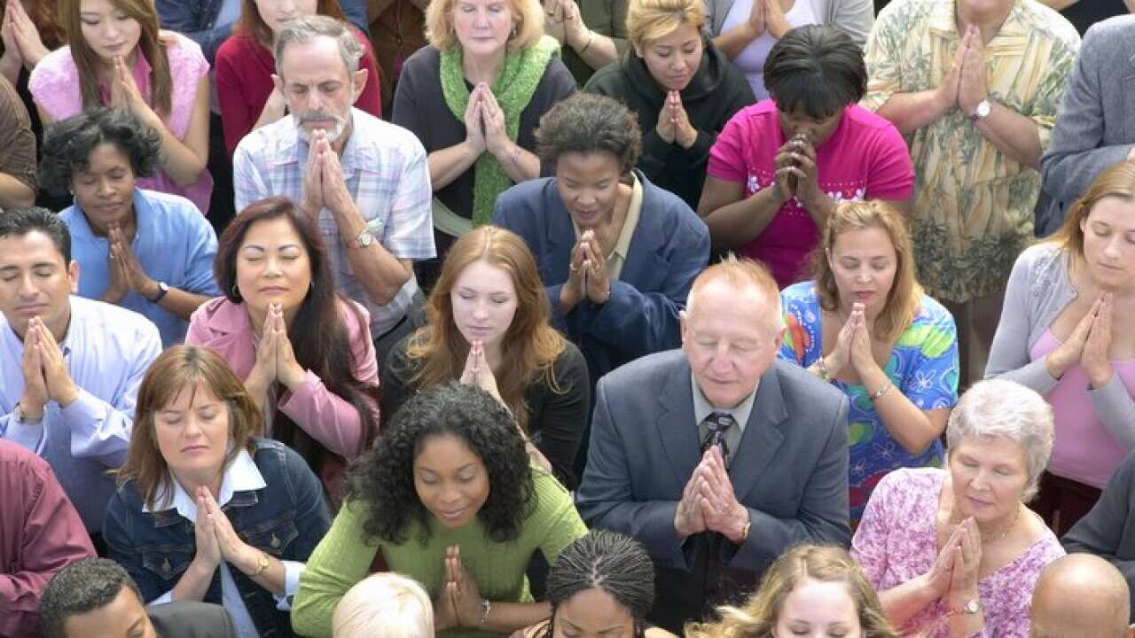 Elevated View of a Crowd of People Praying