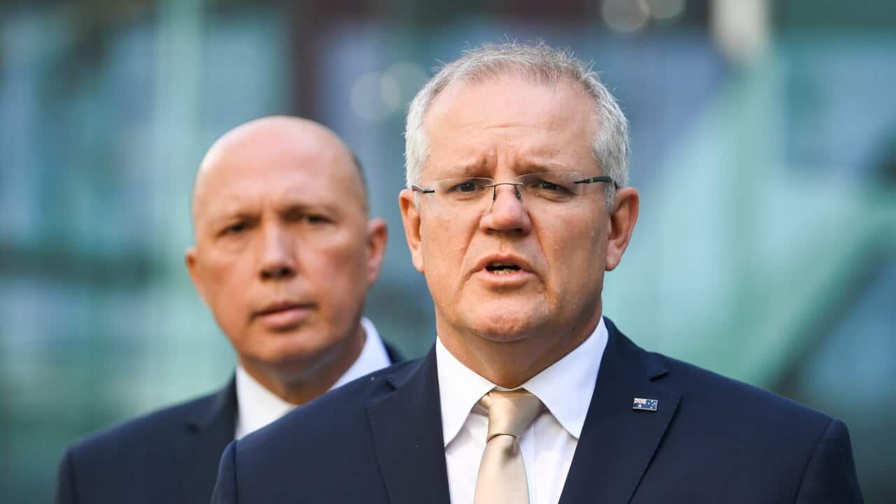Australian Prime Minister Scott Morrison speaks to the media.