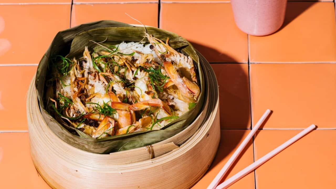 Steamed rice with prawn and lotus leaf