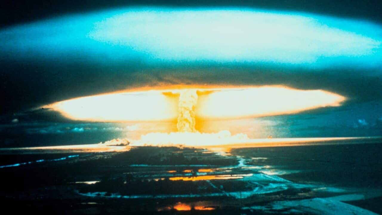 La celebre immagine del fungo atomico generato dal test nucleare del 1954 nell'atollo di Bikini