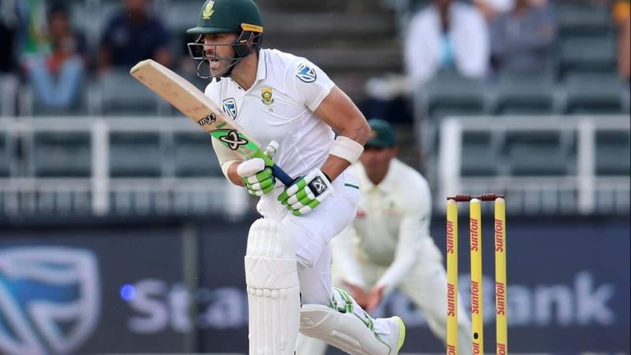 Faf du Plessis of South Africa bats against Australia.