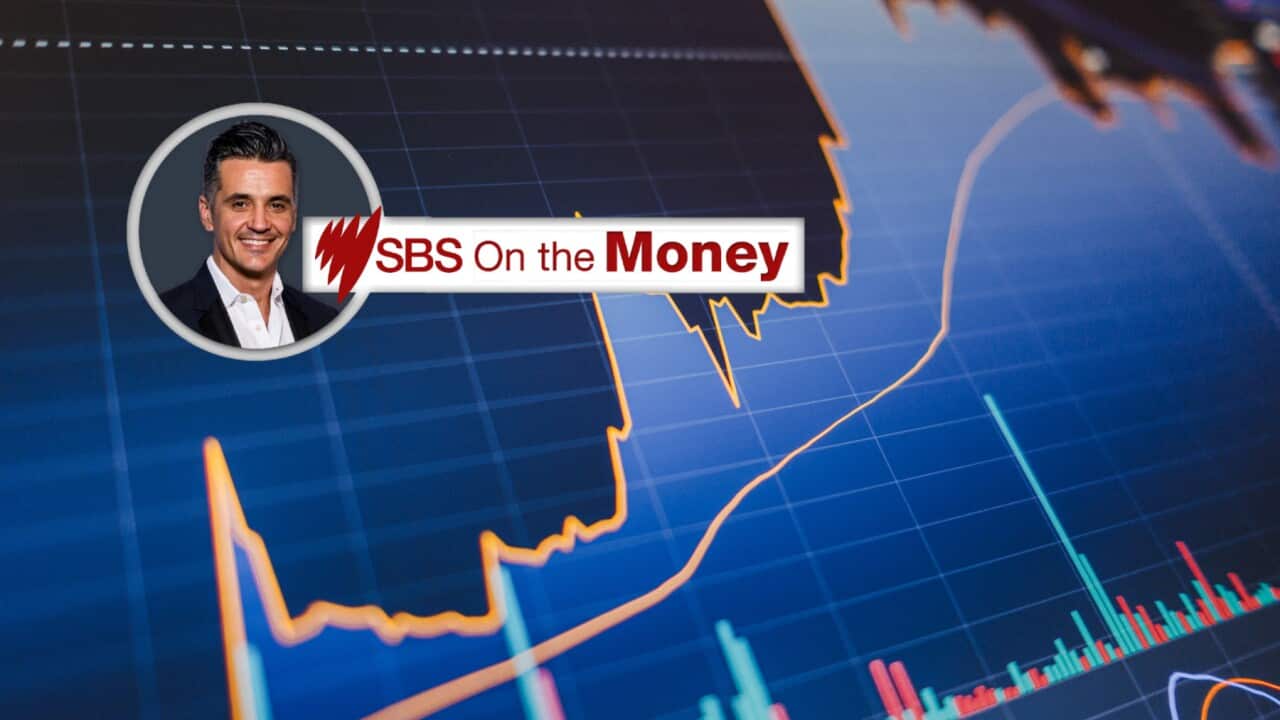 A financial graph showing peaks and troughs.