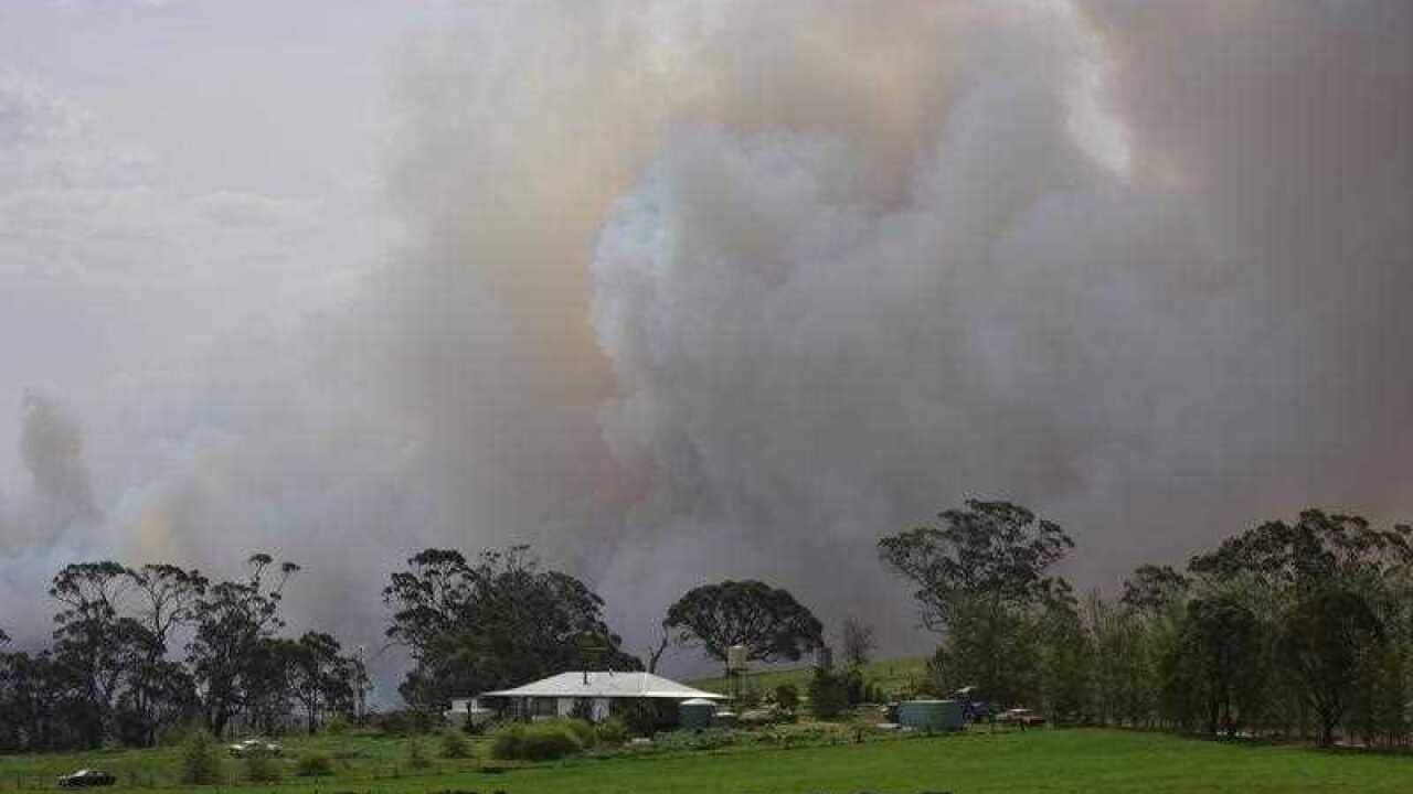 A bushfire threatens farmland in the Cobaw Ranges, Victoria.