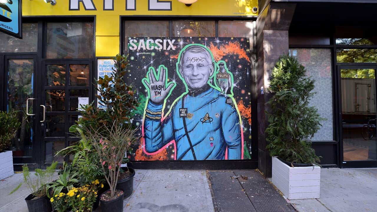 A mural In New York of Dr. Anthony Fauci depicted as the Star Trek character Mr. Spock