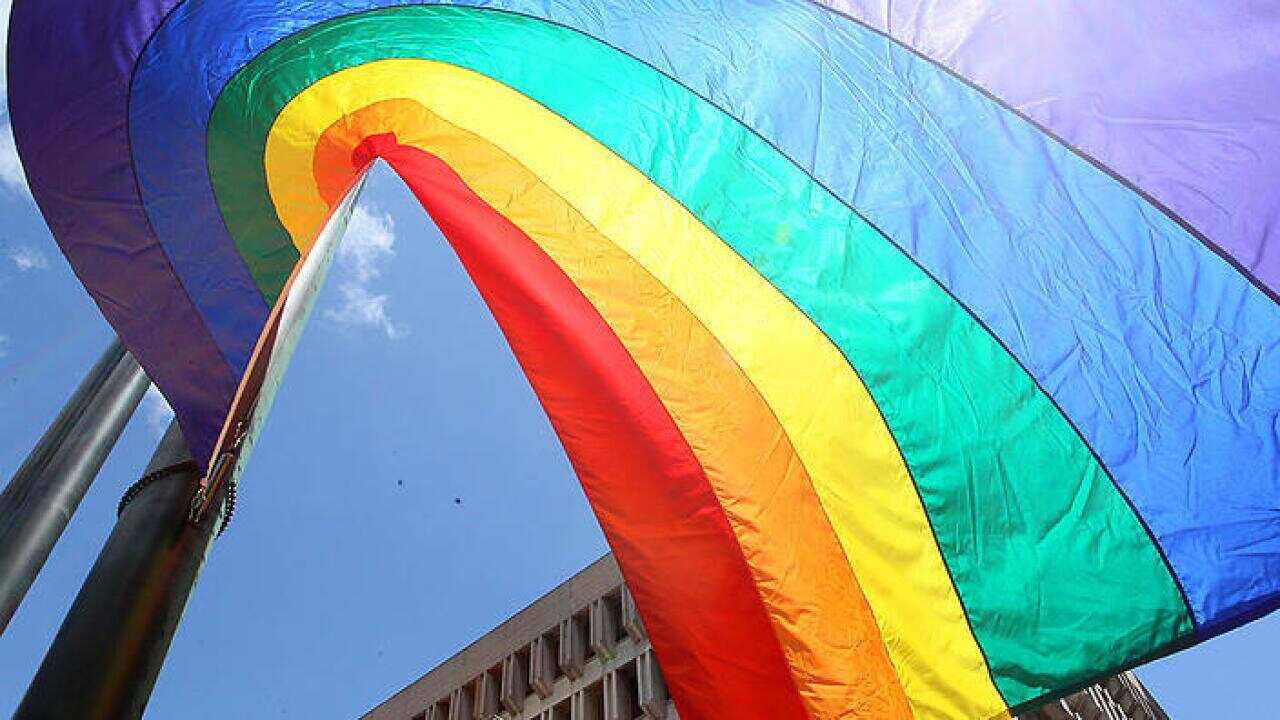 Gay Pride Flag At Boston City Hall