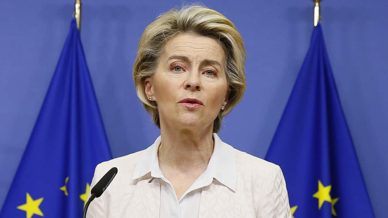 European Commission President Ursula von der Leyen makes a statement on camera regarding Brexit negotiations.