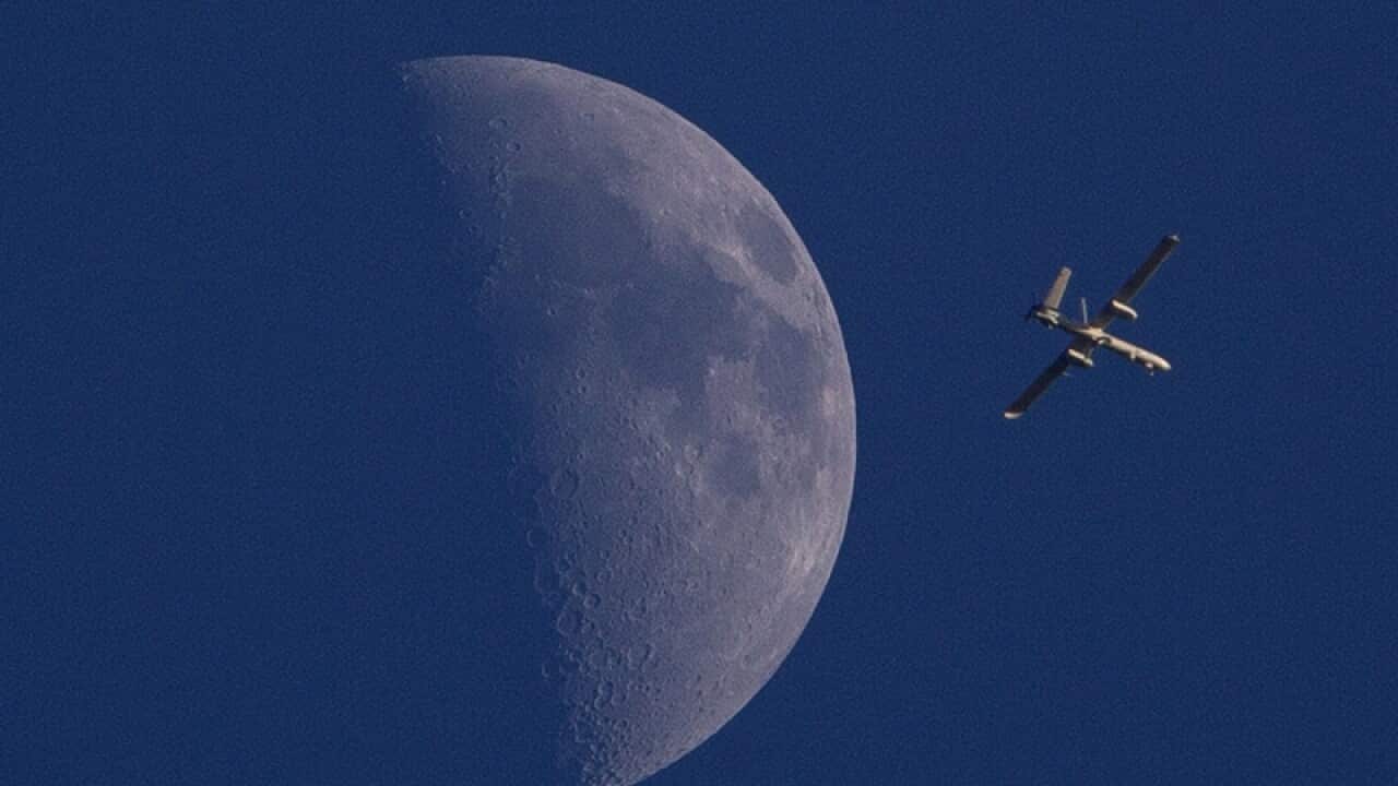 An Israeli drone circles over Gaza City