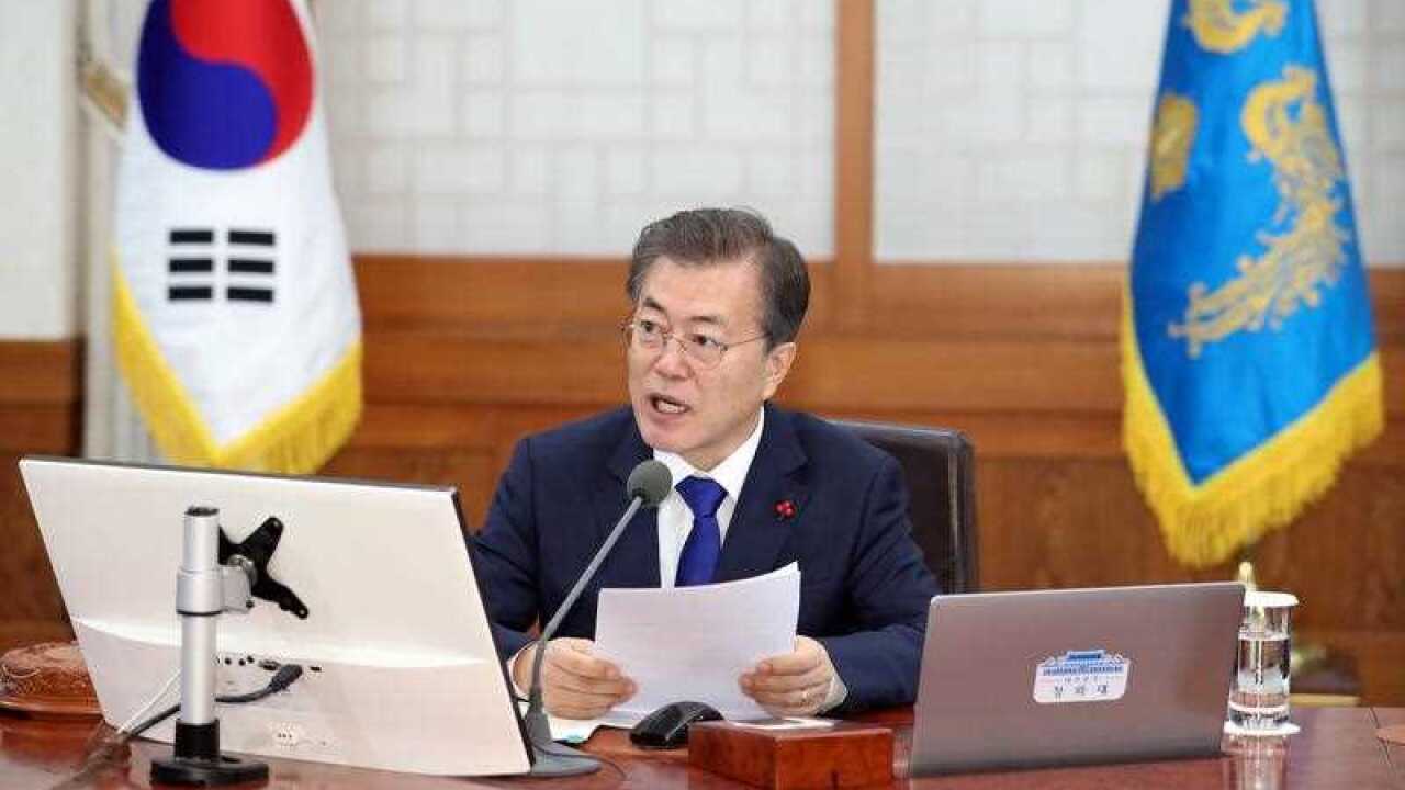 South Korean President Moon Jae-in speaks during the first Cabinet meeting of 2018