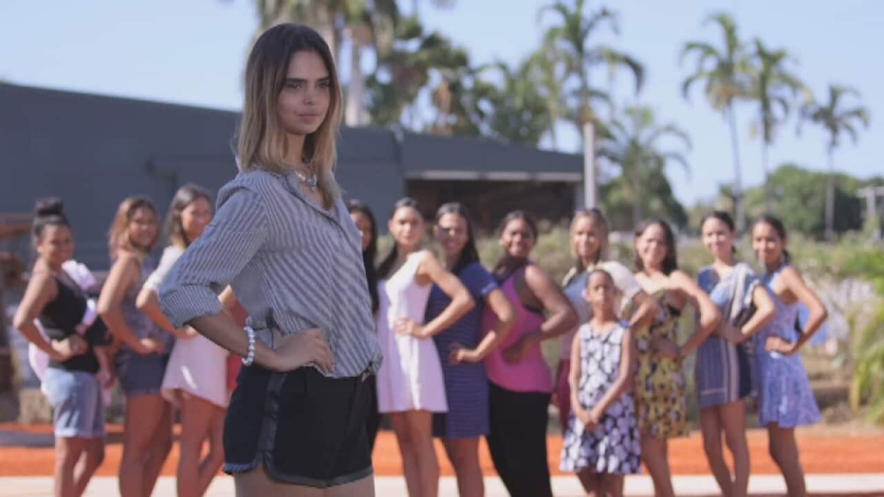 Samantha Harris with the Kimberley Girls in Broome.