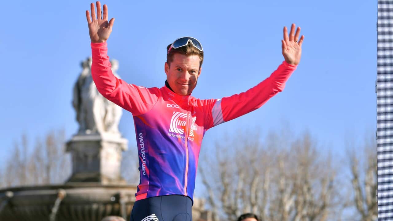 Simon Clarke EF Education First) on the final podium at the 2019 Tour de La Provence(Getty)