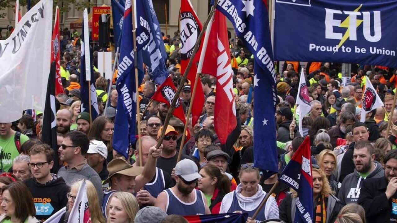 Thousands of workers attended a Change the Rules rally in Melbourne.