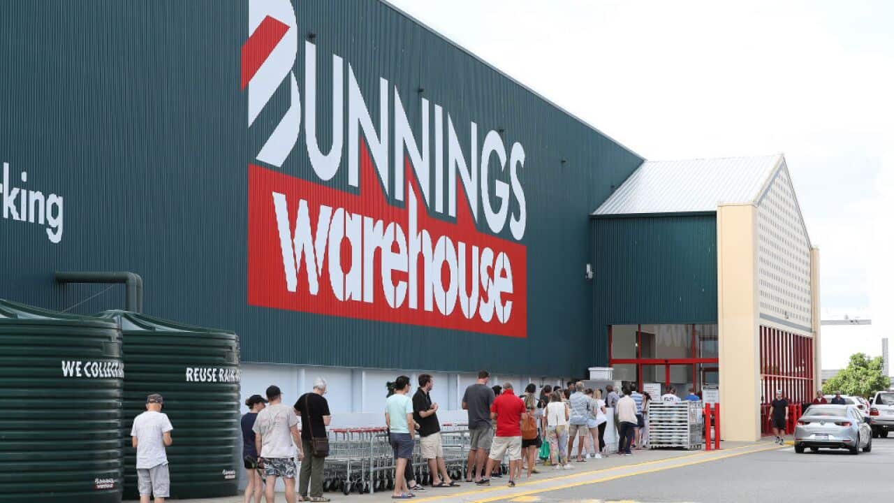 Australians lining up outside a Bunnings Warehouse