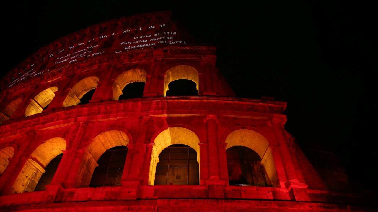 The Colosseum in Rome lit up to mark 2021 International Day for the Elimination of Violence Against Women
