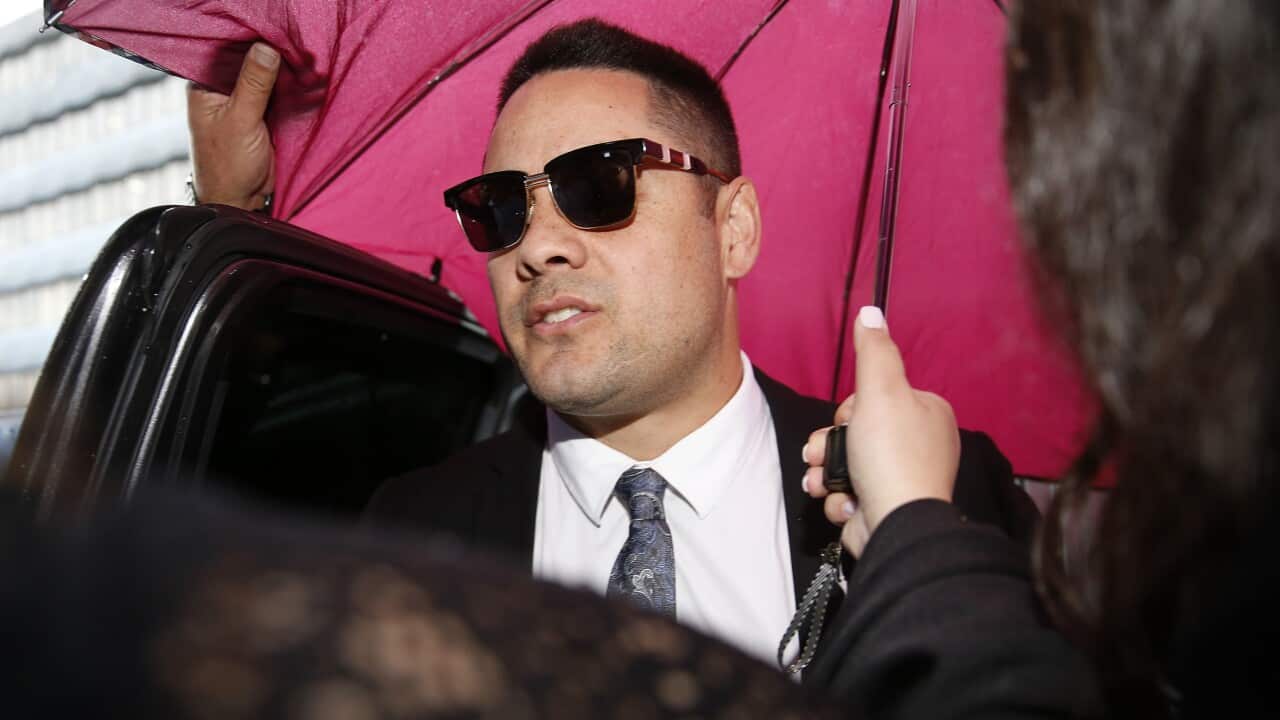 Jarryd Hayne arrives at Newcastle District Court on Thursday, 6 May, 2021.
