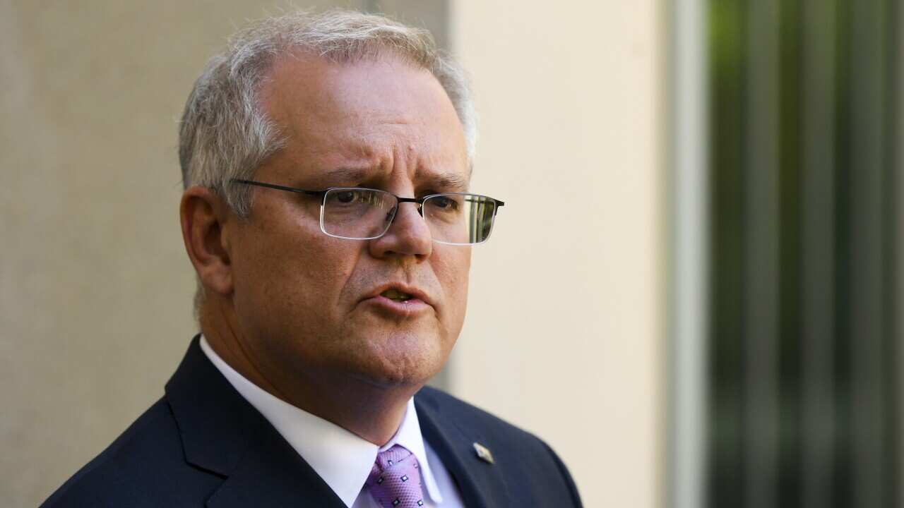 Prime Minister Scott Morrison speaks to the media during a press conference at Parliament House.