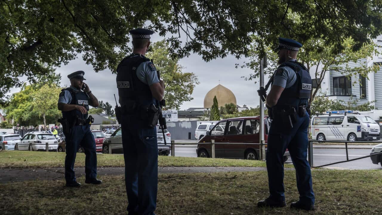 Police officers near the Al Noor Mosque in the days after it was attacked in Christchurch, New Zealand.