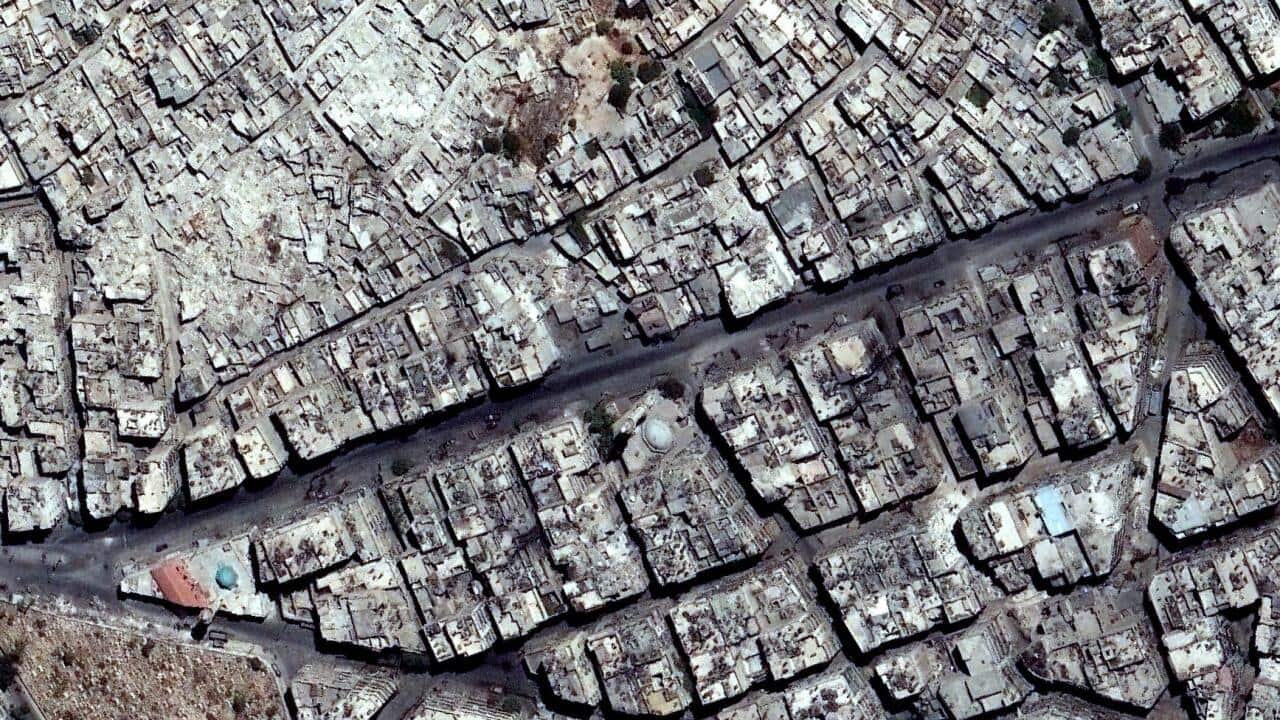 A satellite image of the damage in Aleppo, courtesy of DigitalGlobe.