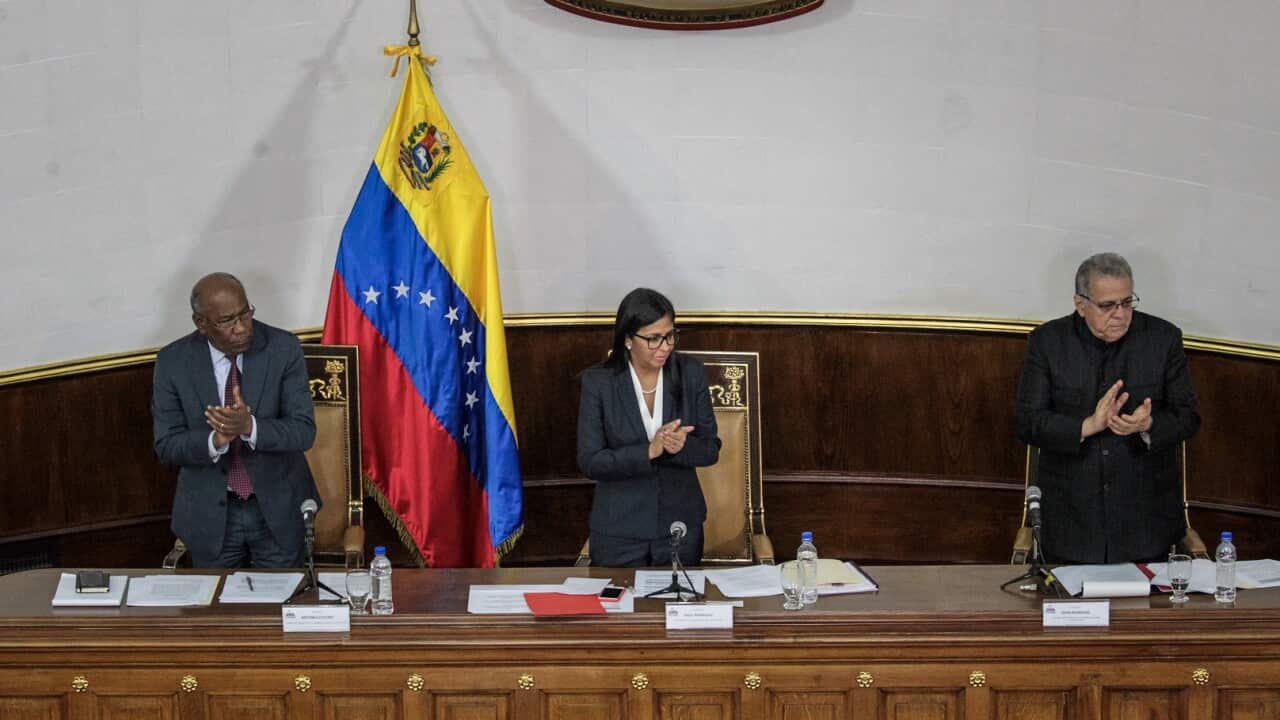 President of the National Constituent Assembly Delcy Rodriguez, First Vice President Aristobulo Isturiz and Second Vice President Isaias Rodriguez