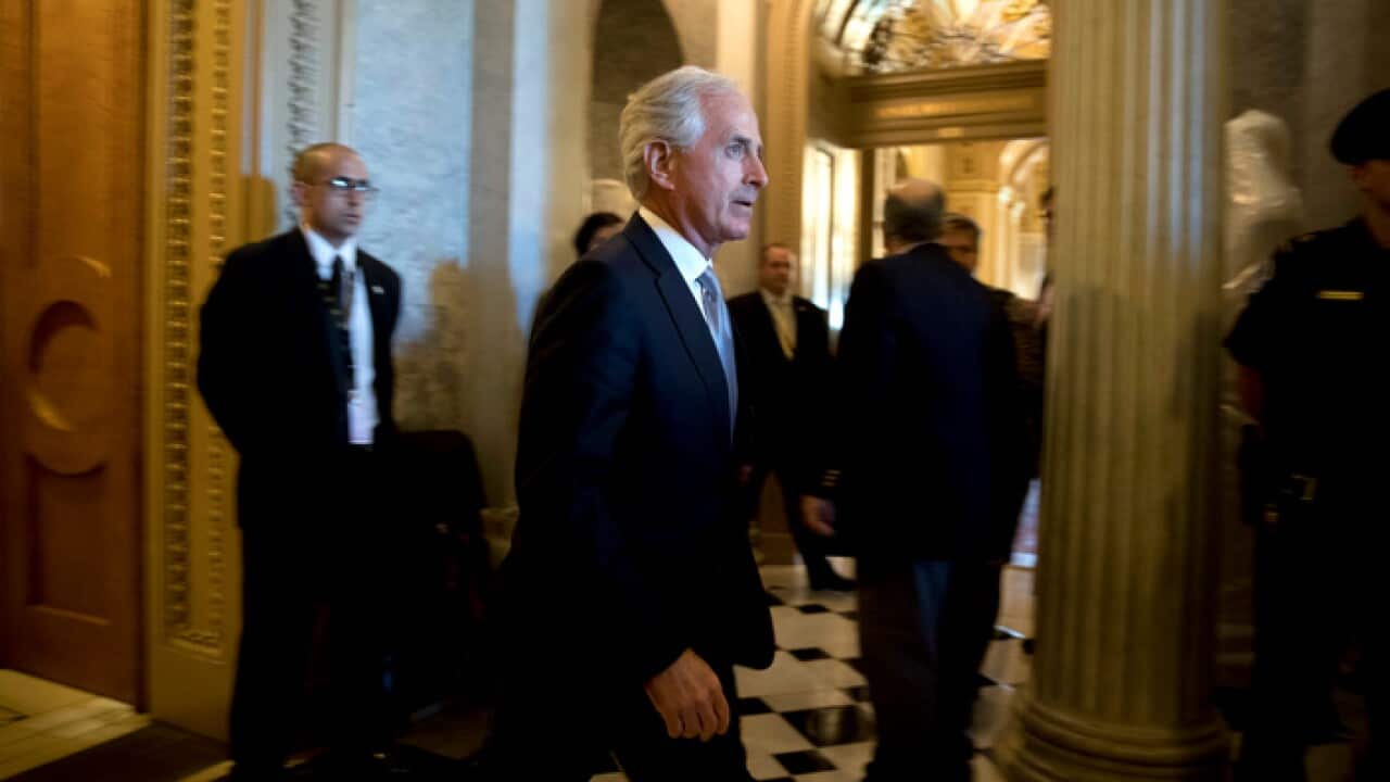 Sen. Bob Corker, R-Tenn., steps off the Senate floor on Capitol Hill in Washington, Tuesday, Oct. 24, 2017.