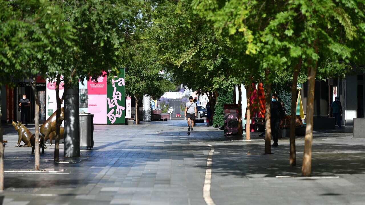 An empty Rundle Mall on day one of the lockdown in Adelaide on 19 November, 2020.