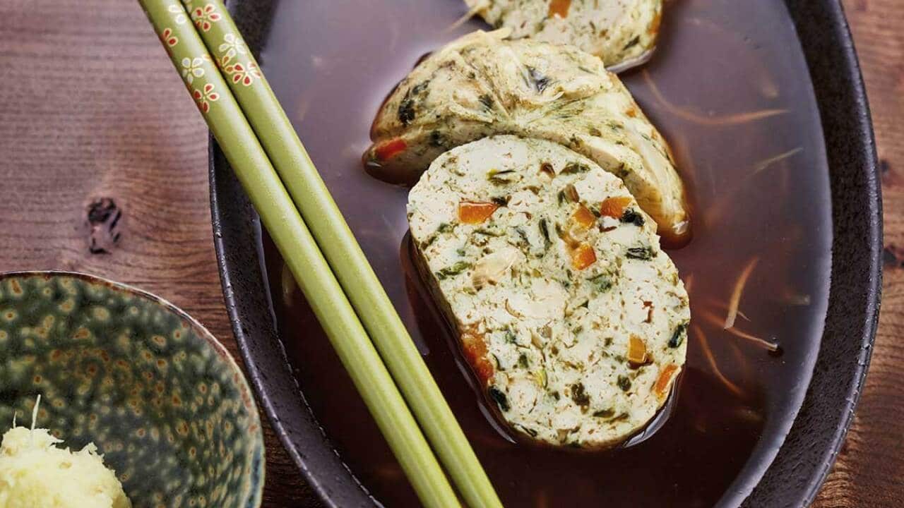 Chakin tofu in ginger broth