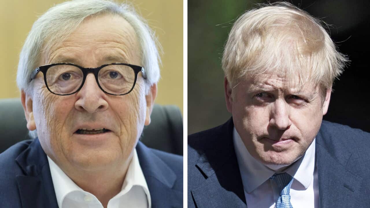 European Commission President Jean-Claude Juncker (L) will hold talks with British Prime Minister Boris Johnson (R).