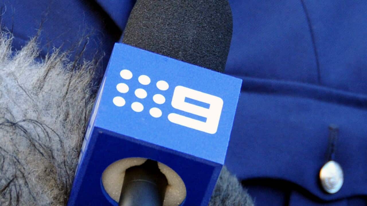 A Nine Network microphone in Melbourne