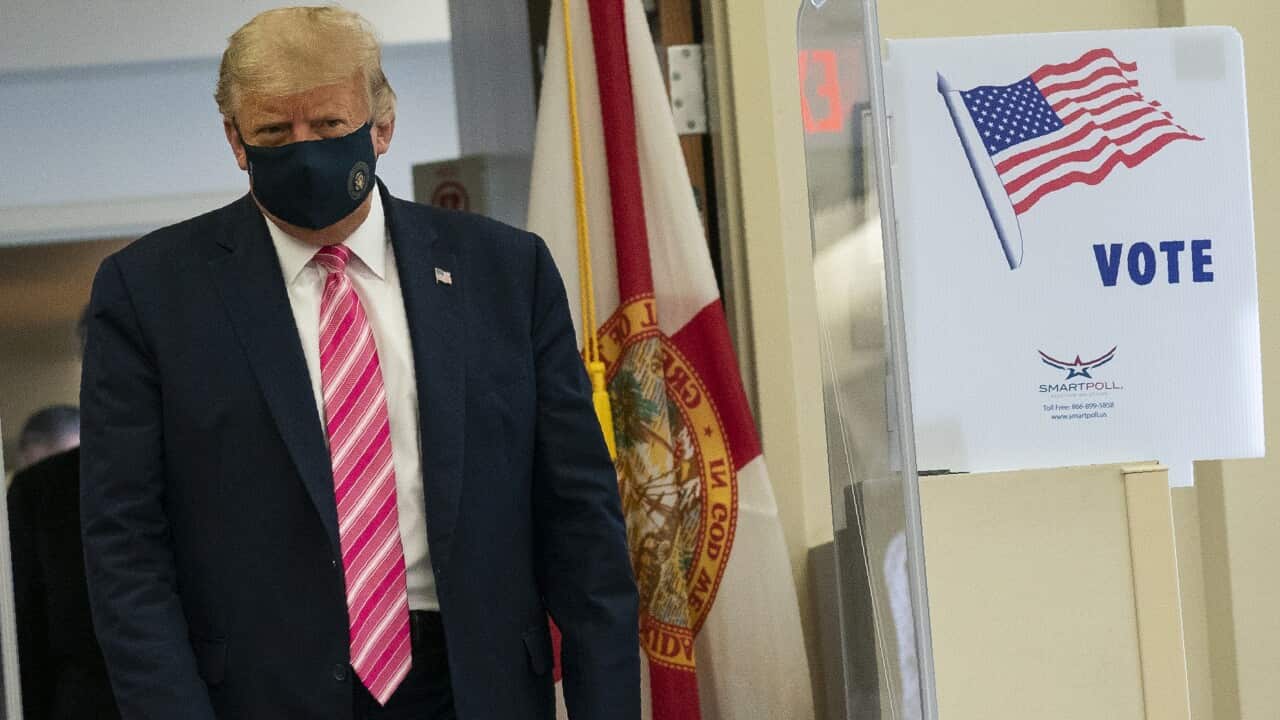 President Donald Trump after voting at the Palm Beach County Main Library, Saturday, 24 October 2020.