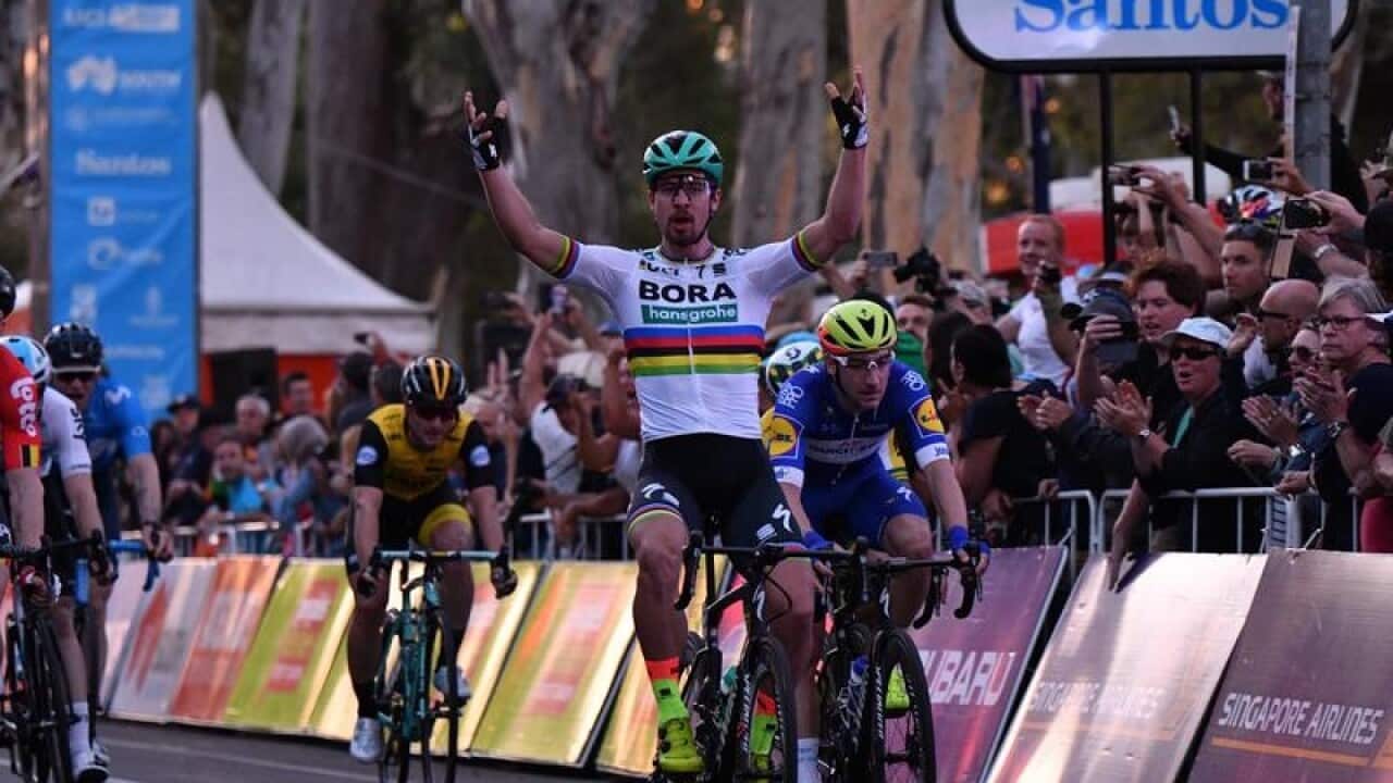 Peter Sagan celebrates his win of the People's Choice Classic