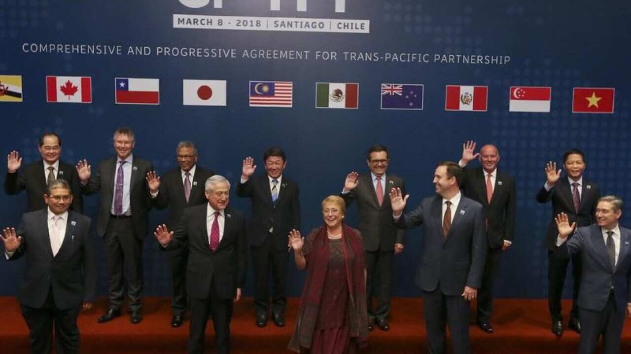Ministers at the TPP signing ceremony in Chile.